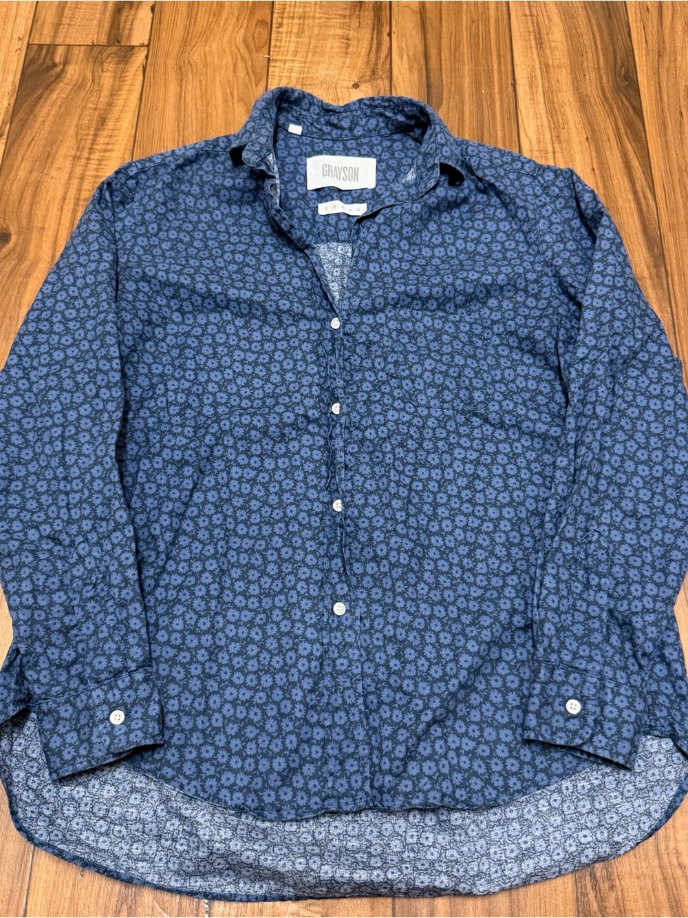 Grayson The Hero Blouse Women's Size 2 Blue Floral Button Down Shirt Top